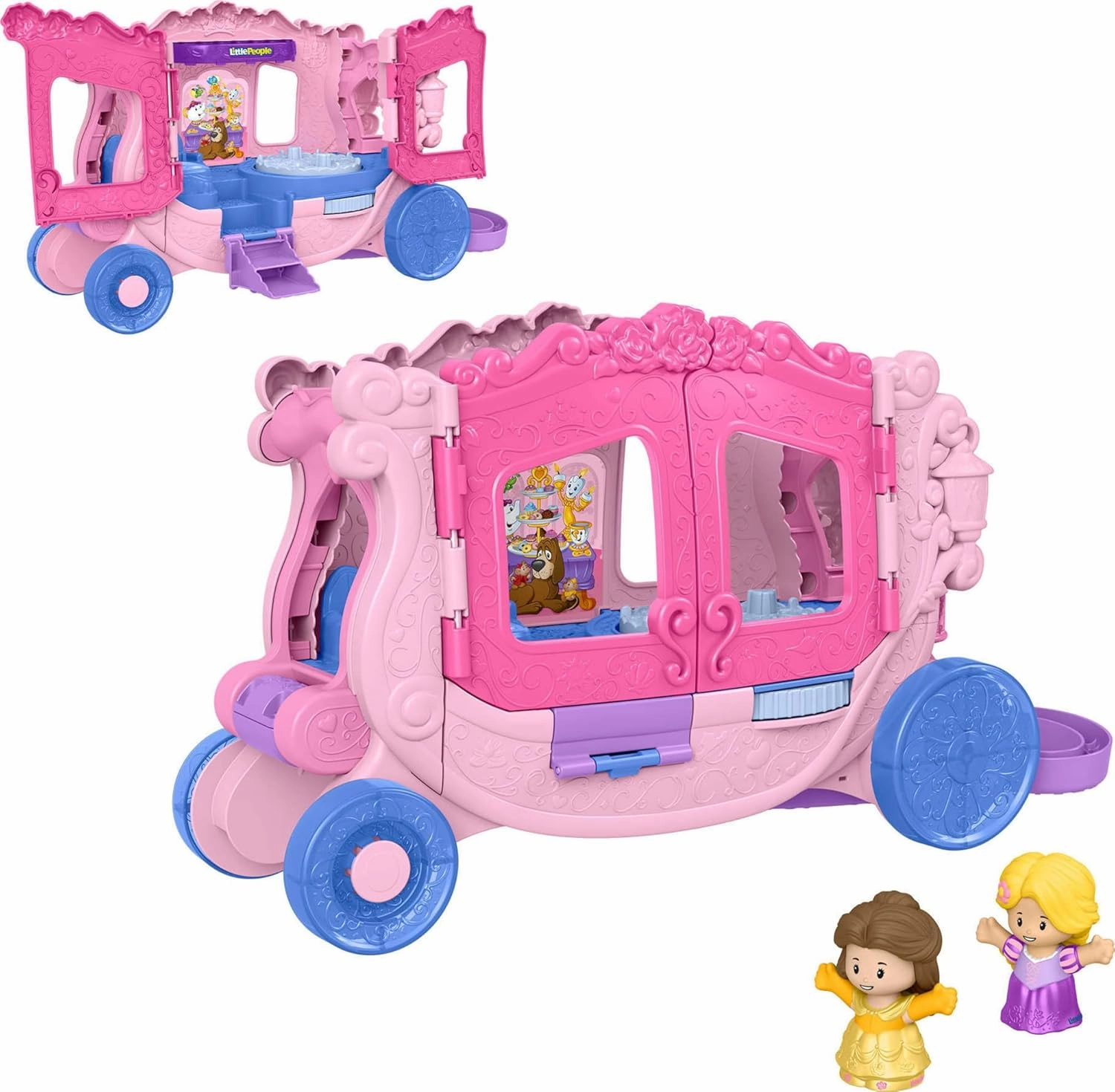 Fisher-Price Little People Toddler Toy Disney Princess Pull-Along Musical Carriage Playset with Figures for Pretend Play Kids Ages 18  Months