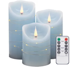 Flameless LED Candles, Realistic Flickering Flame, Set of Multiple (Blue, Set of 3 (4",5",6"))