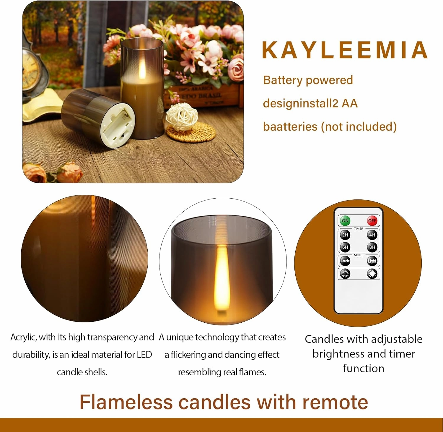 flameless LED Candles Battery Operated with Remote Control 3 Set Home Decoration (Realistic Grey)