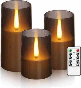 flameless LED Candles Battery Operated with Remote Control 3 Set Home Decoration (Realistic Grey)