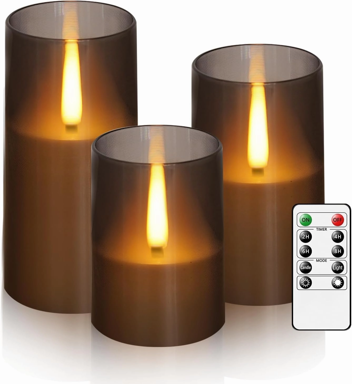 flameless LED Candles Battery Operated with Remote Control 3 Set Home Decoration (Realistic Grey)