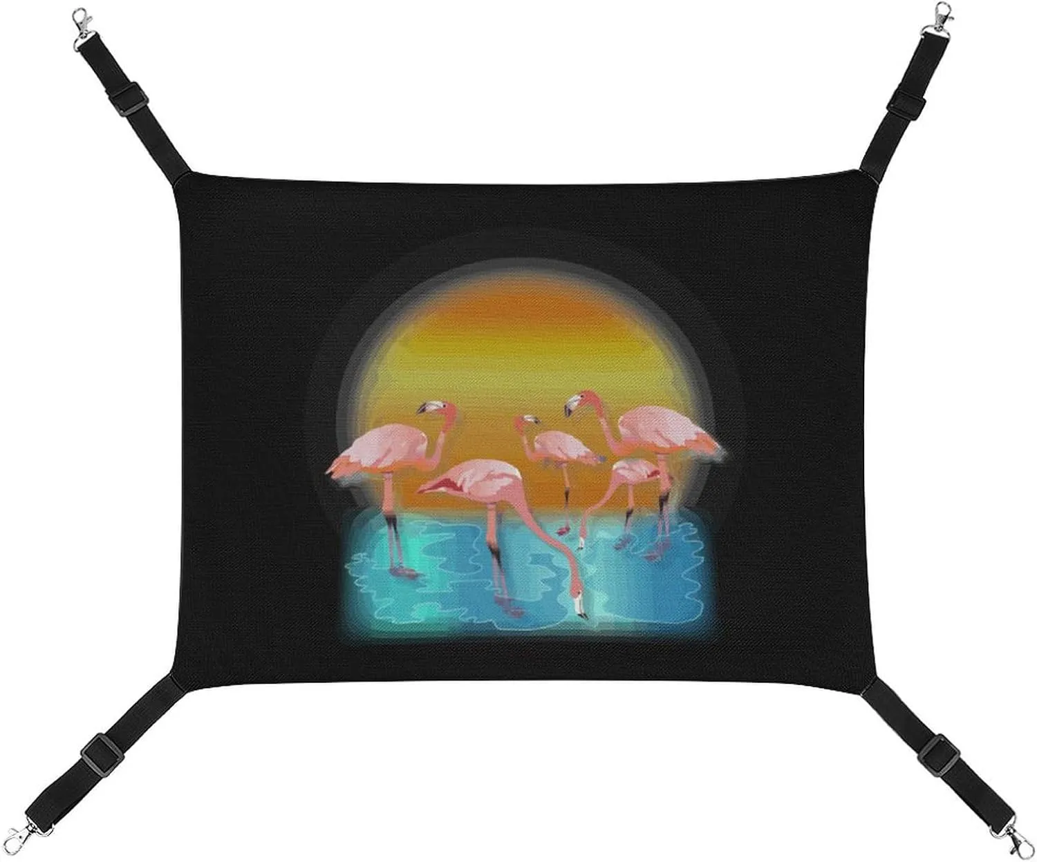 Flamingo Sunset Cat Hanging Hammock Soft Breathable Pet Cage Dog Hammock with Adjustable Straps and Metal Hooks