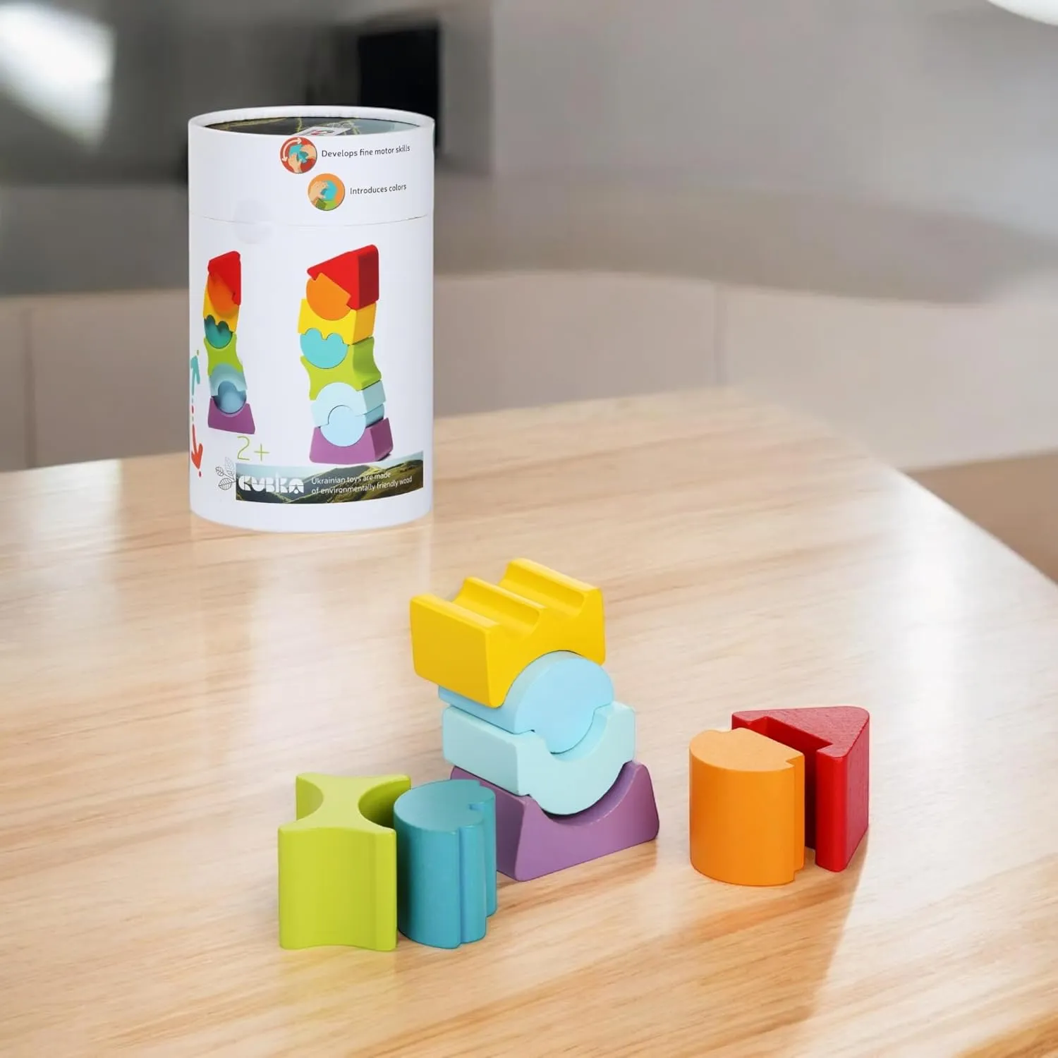 Flexible Tower Wooden Toy– Montessori Puzzle for Toddlers Ages 3 – Size and Shape Sorting Kids Stacking Toy– FSC-Certified Wood, German Water-Based Paints, Travel-Friendly