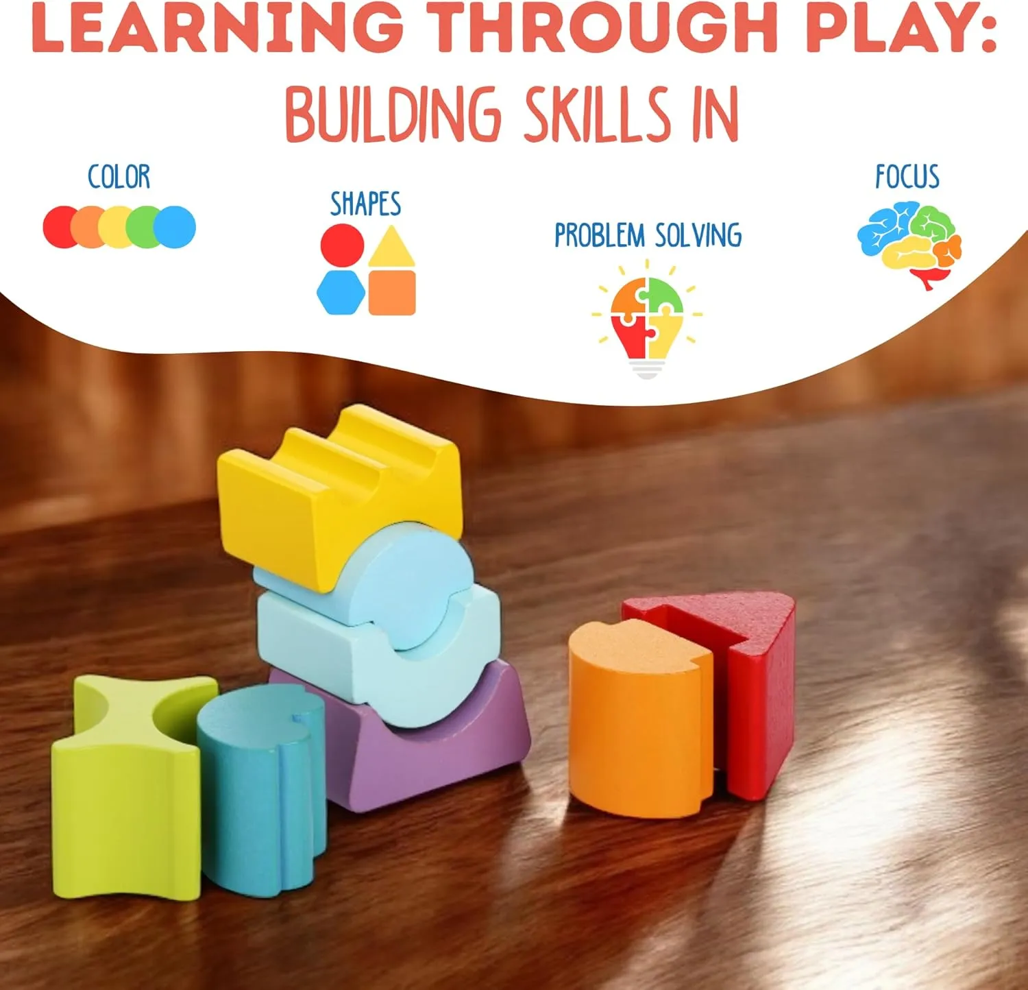 Flexible Tower Wooden Toy– Montessori Puzzle for Toddlers Ages 3 – Size and Shape Sorting Kids Stacking Toy– FSC-Certified Wood, German Water-Based Paints, Travel-Friendly