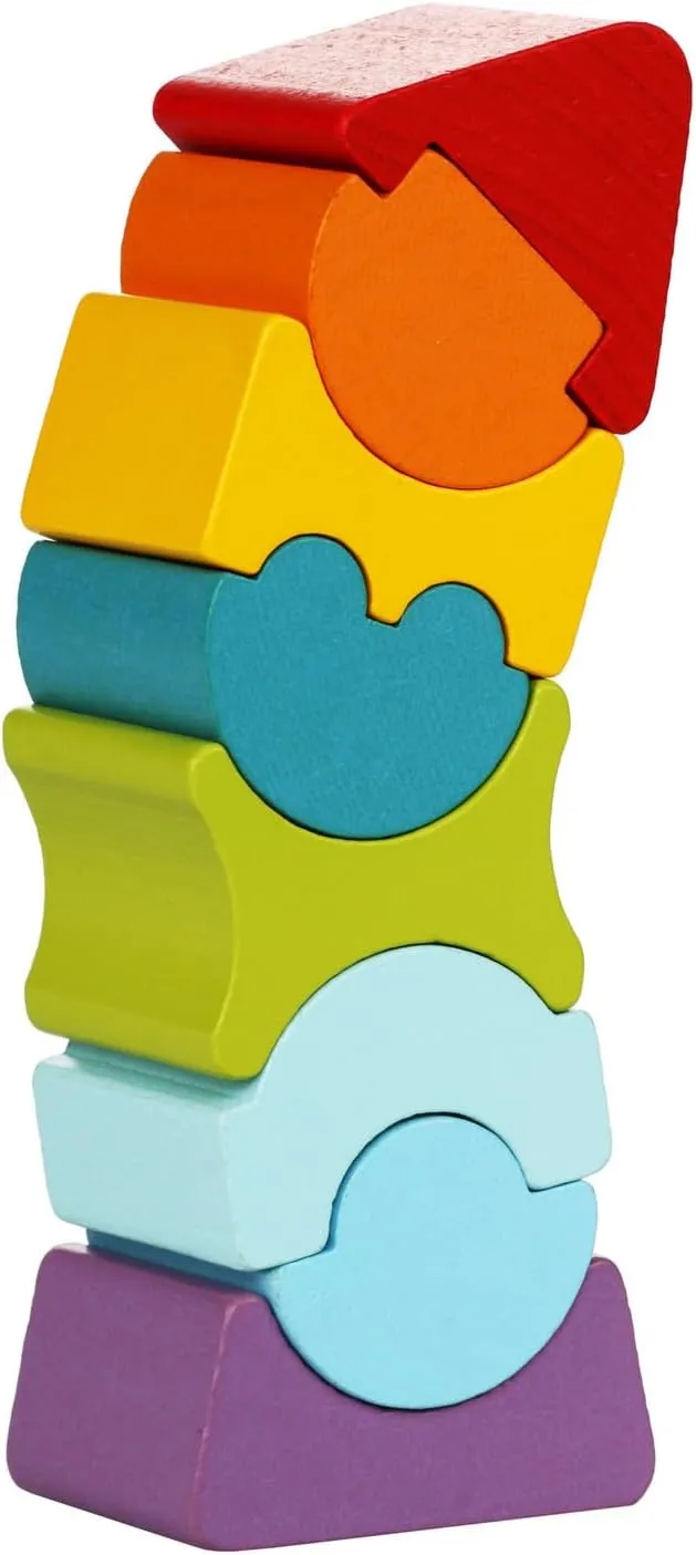 Flexible Tower Wooden Toy– Montessori Puzzle for Toddlers Ages 3 – Size and Shape Sorting Kids Stacking Toy– FSC-Certified Wood, German Water-Based Paints, Travel-Friendly