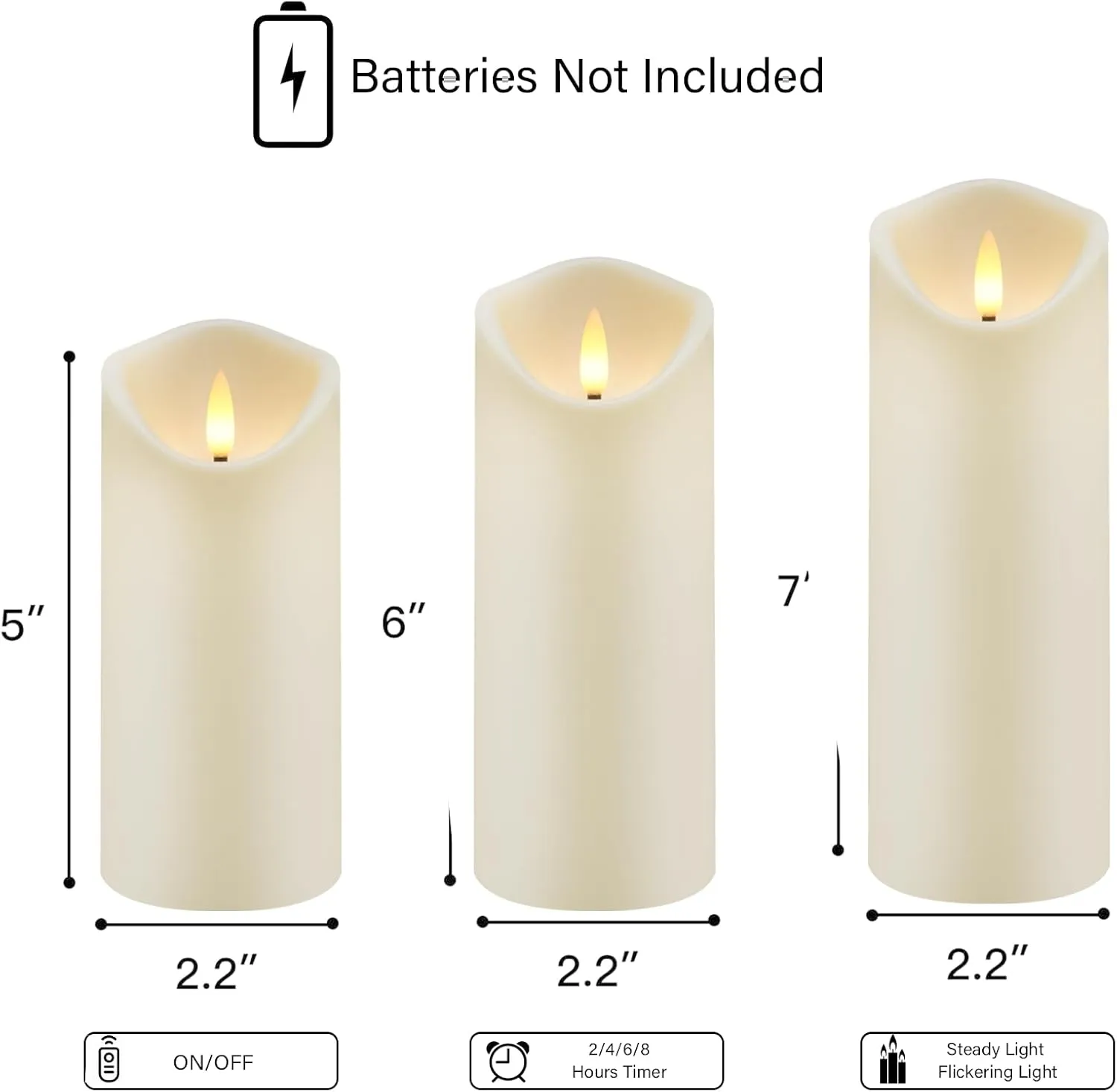 Flickering Flameless Candles, Battery Operated Acrylic LED Pillar Candles with Remote Control and Timer,Set of 9 (Ivory)