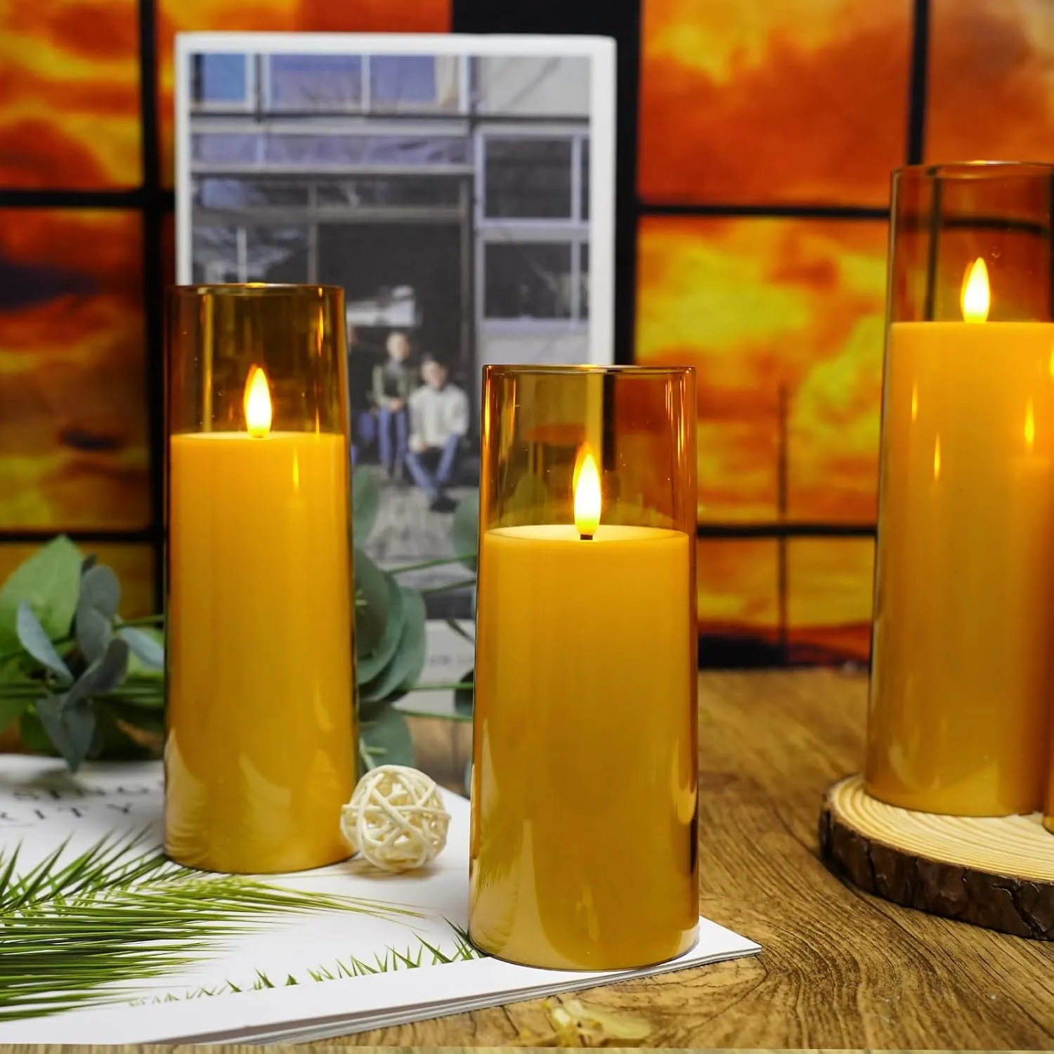 Flickering Flameless Candles Battery Operated with Remote and 2/4/6/8 H Timer Plexiglass Led Pillar Candles Pack of 9 (D2.3 xH 5" 6" 7") with Realistic Moving Wick Candles for Home Decor(Gold)