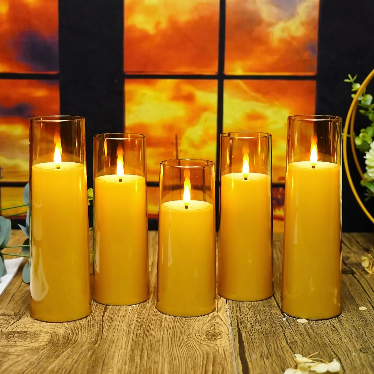 Flickering Flameless Candles Battery Operated with Remote and 2/4/6/8 H Timer Plexiglass Led Pillar Candles Pack of 9 (D2.3 xH 5" 6" 7") with Realistic Moving Wick Candles for Home Decor(Gold)