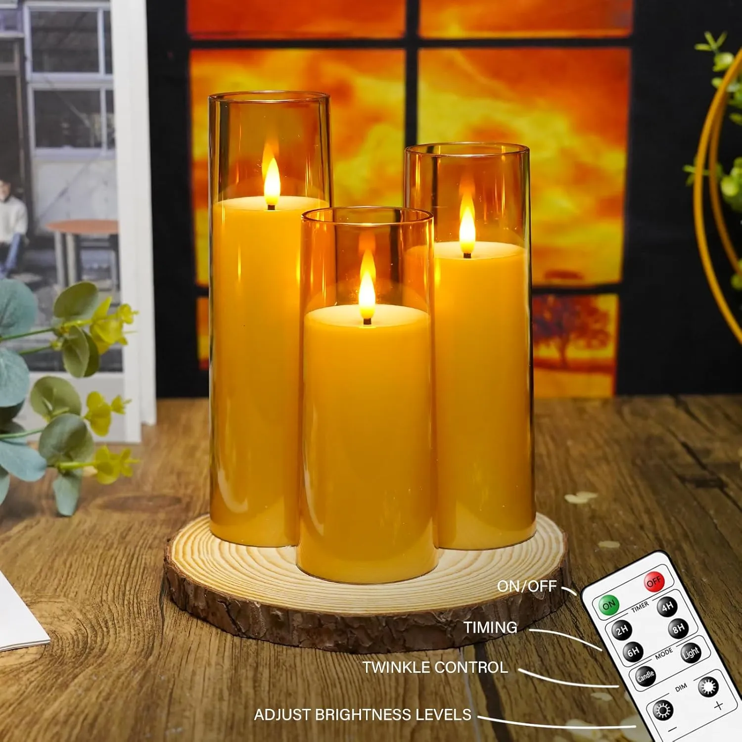 Flickering Flameless Candles Battery Operated with Remote and 2/4/6/8 H Timer Plexiglass Led Pillar Candles Pack of 9 (D2.3 xH 5" 6" 7") with Realistic Moving Wick Candles for Home Decor(Gold)