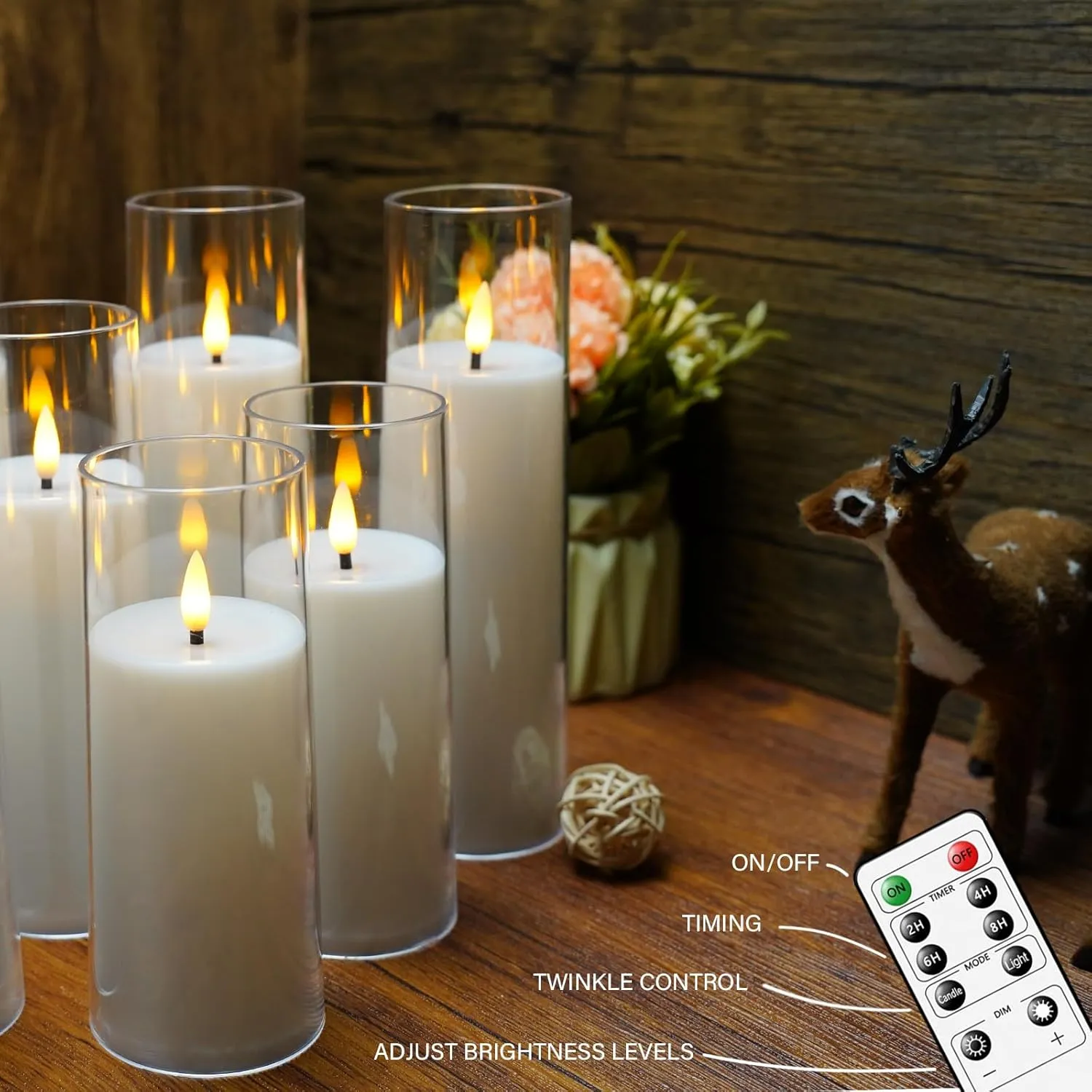 Flickering Flameless Candles Battery Operated with Remote and 2/4/6/8 H Timer Plexiglass Led Pillar Candles Pack of 9 (D2.3"xH 5"6"7")with Realistic Moving Wick Candles for Home Decor(White)