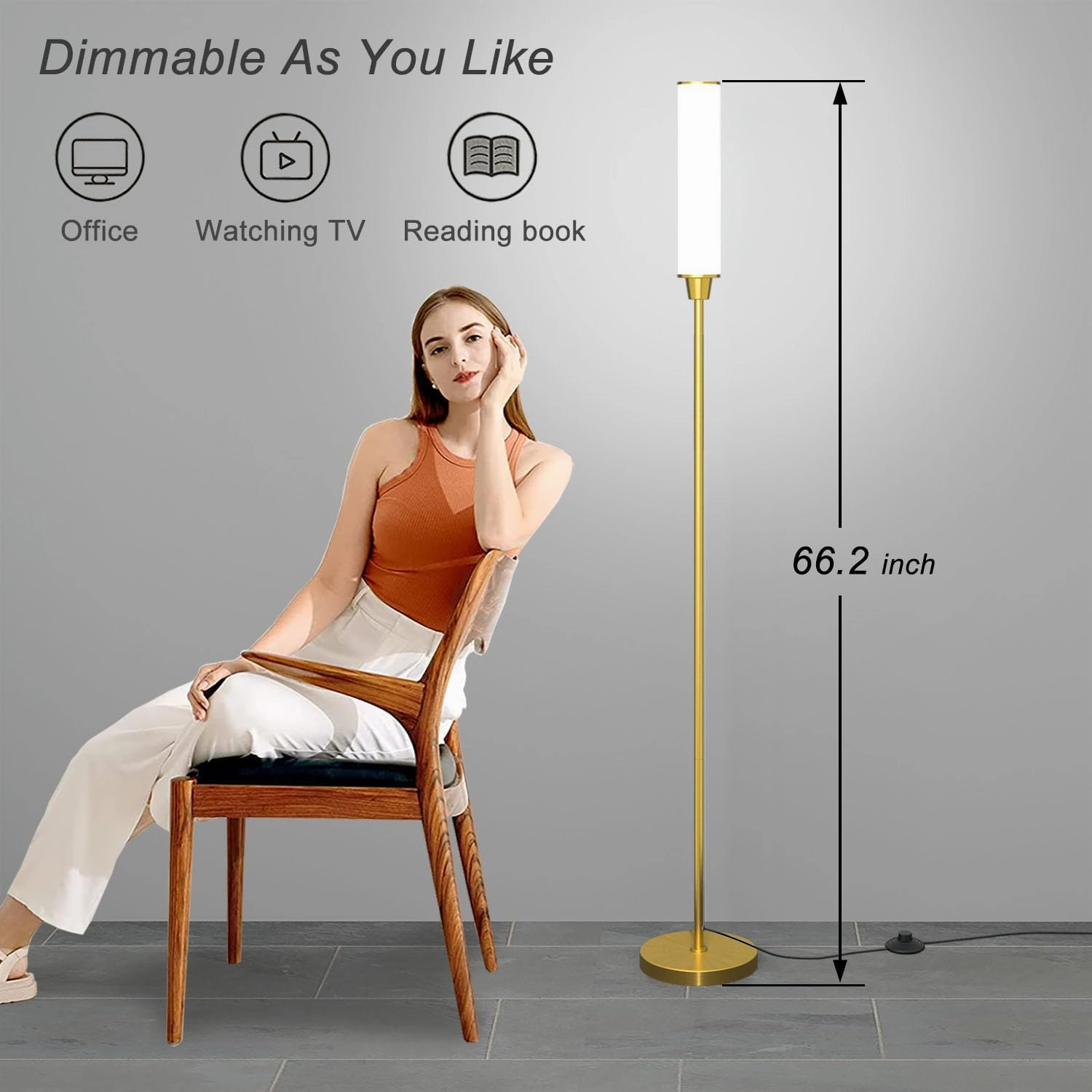 Floor Lamp with Remote Control,Bright Floor Lamps for Living Room/Bedroom/Office, Stepless Adjustable 3000K-6000K Colors and 10-100% Brightness,Standing Light with Foot Switch (Brass Gold)