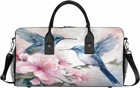 Floral Hummingbird Travel Duffle Bag for Women Men Foldable Waterproof Weekender Bag Carry on Tote for Overnight Sports Gym Watercolor Bird