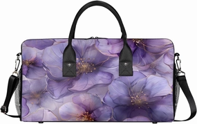 Floral Travel Duffle Bag for Women Men Foldable Waterproof Weekender Bag Carry on Tote for Overnight Sports Gym Watercolor Violet Flowers Purple