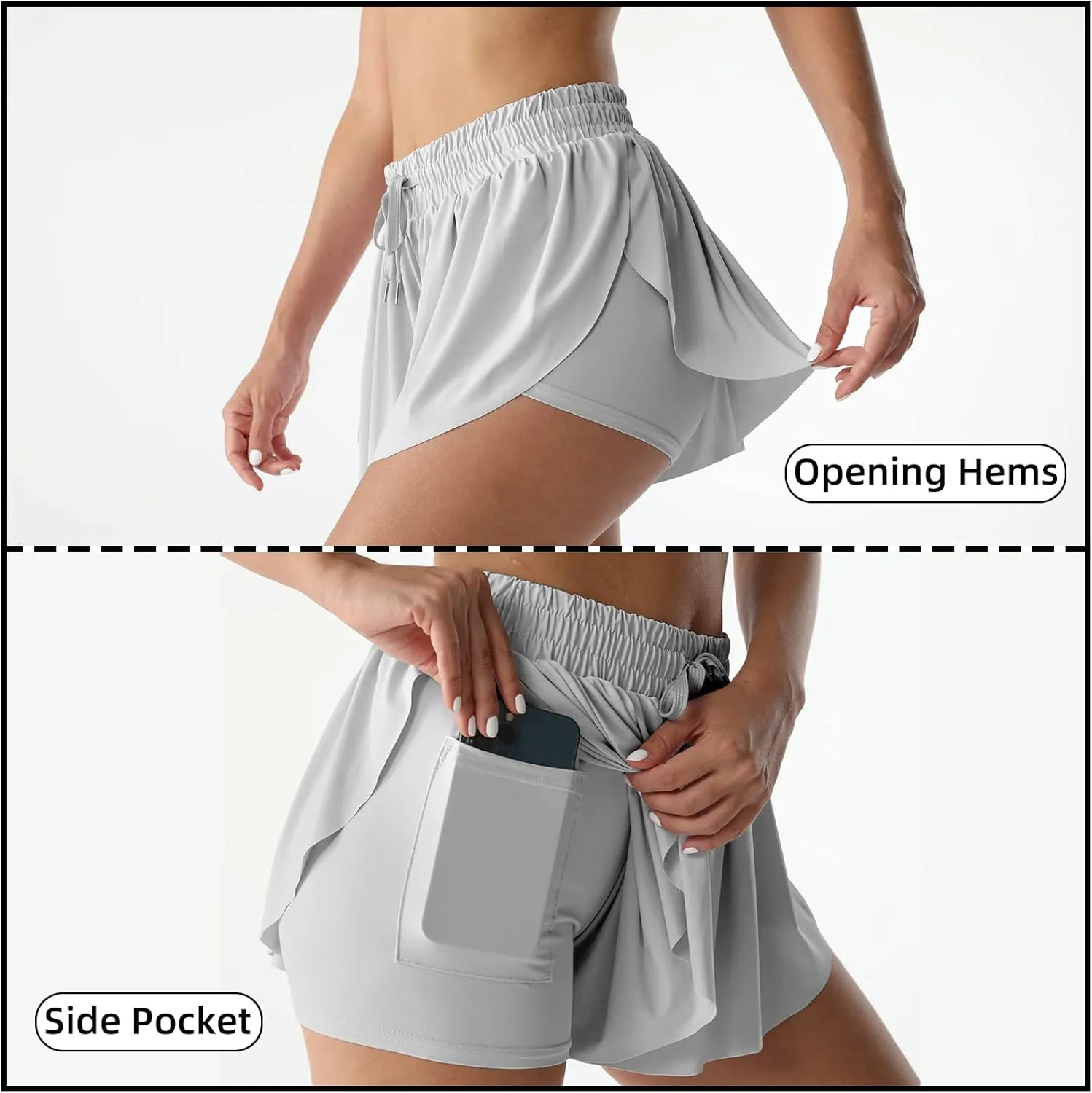Flowy Athletic Shorts for Women Running Tennis Butterfly Shorts Girls 2-in-1 Double Layer Quick-Drying Comfy Shorts