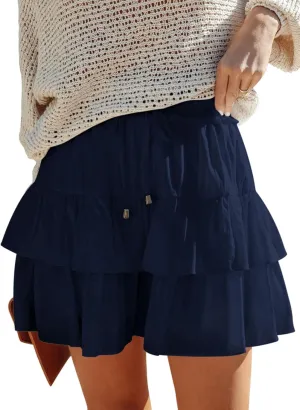 Flowy Shorts for Women Boho Ruffled Tiered Skorts Casual High Waist Mini Skirts Tennis Golf Comfy Shorts 2025