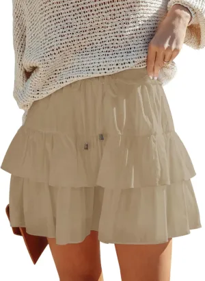 Flowy Shorts for Women Boho Ruffled Tiered Skorts Casual High Waist Mini Skirts Tennis Golf Comfy Shorts 2025