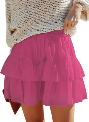 Flowy Shorts for Women Boho Ruffled Tiered Skorts Casual High Waist Mini Skirts Tennis Golf Comfy Shorts 2025