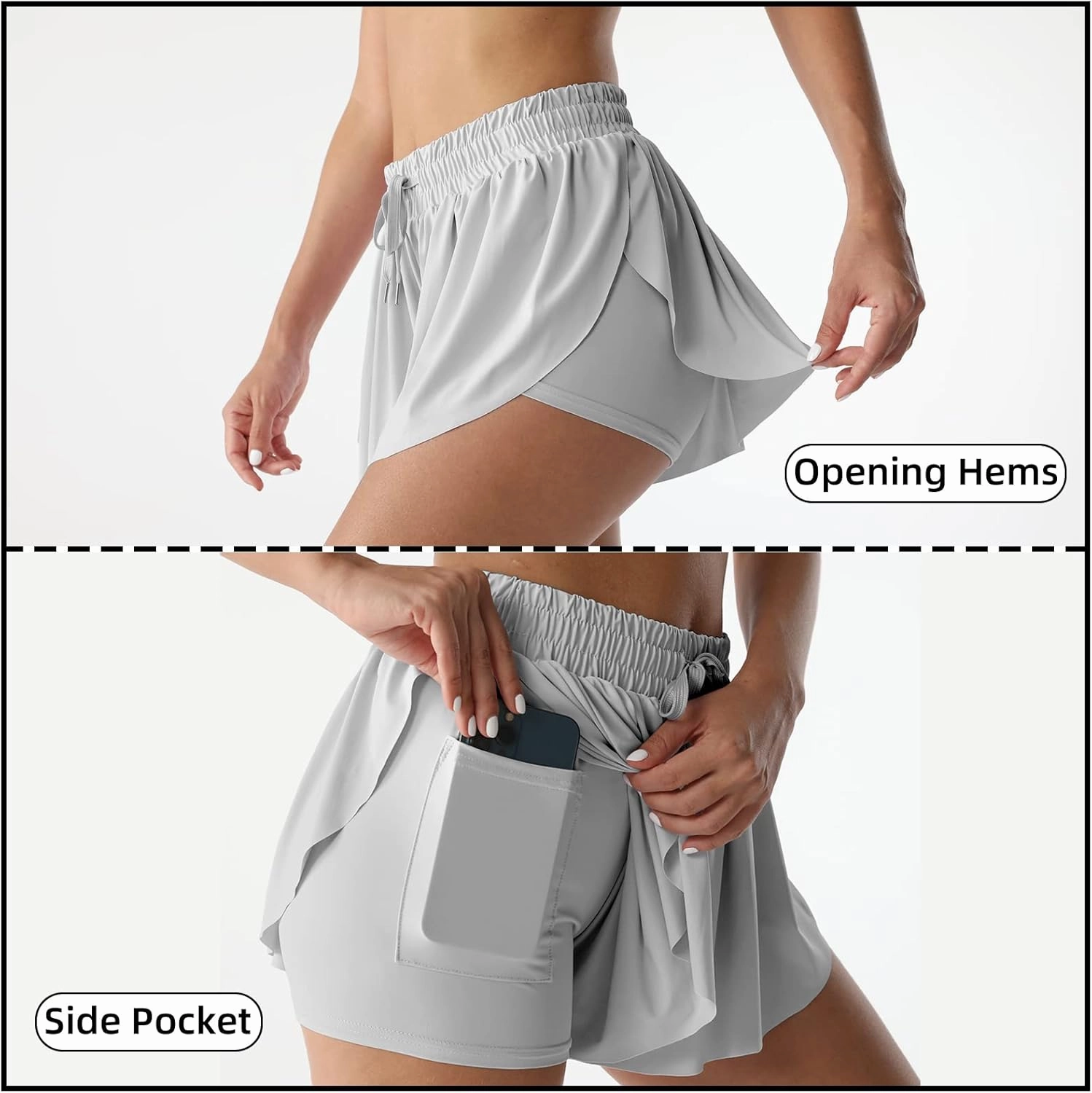 Flowy Athletic Shorts for Women Running Tennis Butterfly Shorts Girls 2-in-1 Double Layer Quick-Drying Comfy Shorts