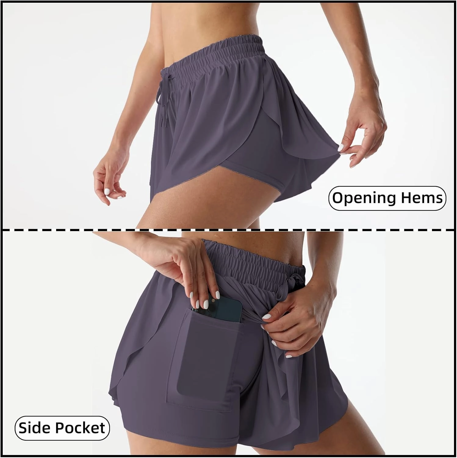 Flowy Athletic Shorts for Women Running Tennis Butterfly Shorts Girls 2-in-1 Double Layer Quick-Drying Comfy Shorts