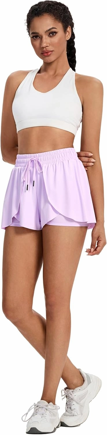 Flowy Running Shorts for Women Workout Athletic Gym Yoga Butterfly Skirt with Pockets Spandex Cute Clothes Summer