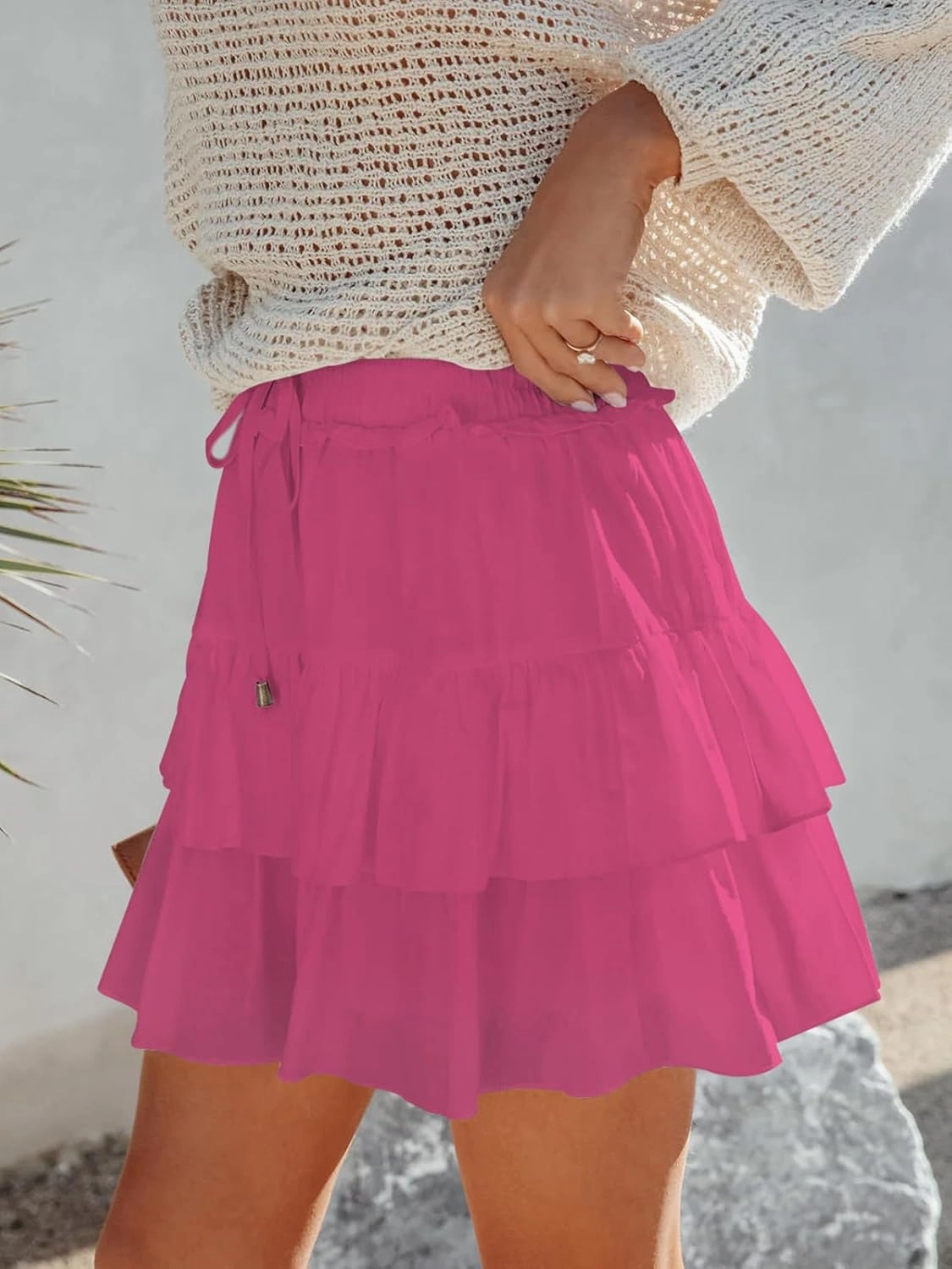 Flowy Shorts for Women Boho Ruffled Tiered Skorts Casual High Waist Mini Skirts Tennis Golf Comfy Shorts 2025