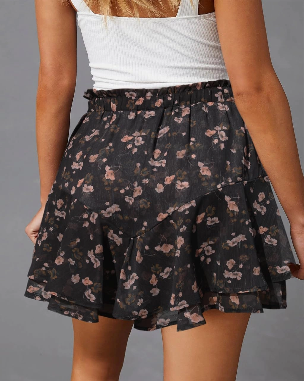 Flowy Shorts for Women Casual Boho Floral Skorts Ruffle Mini Skirts Running Tennis Butterfly Chiffon Shorts