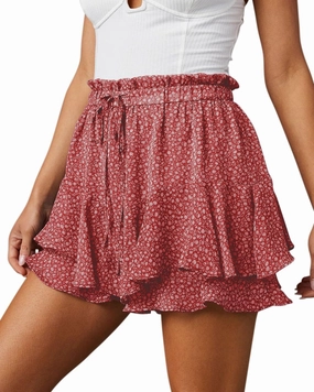 Flowy Shorts for Women Casual Boho Floral Skorts Ruffle Mini Skirts Running Tennis Butterfly Chiffon Shorts