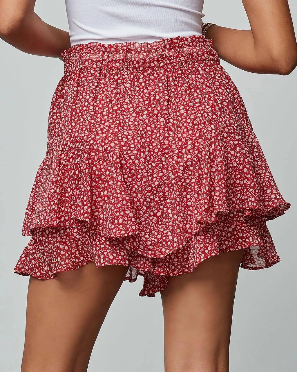 Flowy Shorts for Women Casual Boho Floral Skorts Ruffle Mini Skirts Running Tennis Butterfly Chiffon Shorts