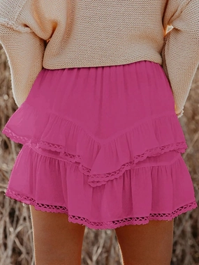 Flowy Shorts for Women Casual Boho Ruffle Tiered Skorts High Waist Mini Skirts Golf Tennis Crochet Shorts