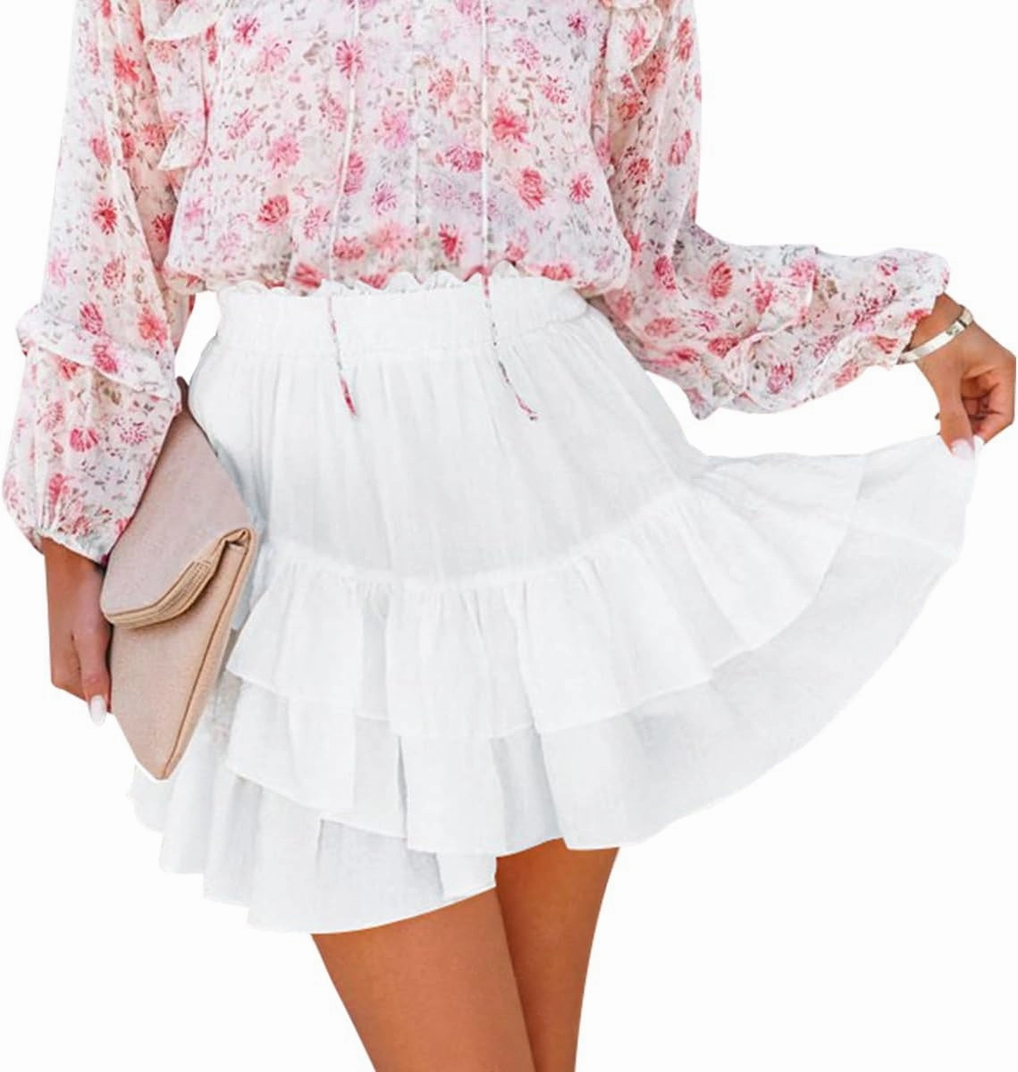 Flowy Shorts for Women Casual Ruffle Tiered Skorts High Waist Mini Tennis Golf Skirt Boho Summer Shorts