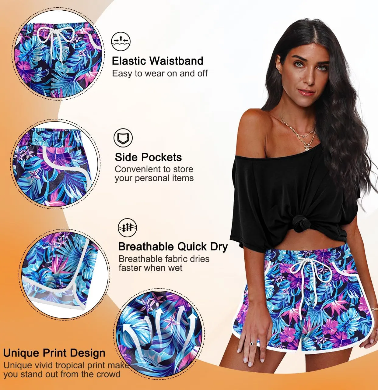 For G and PL Women Summer Floral Beach Boardshorts with Pockets Swim Trunks
