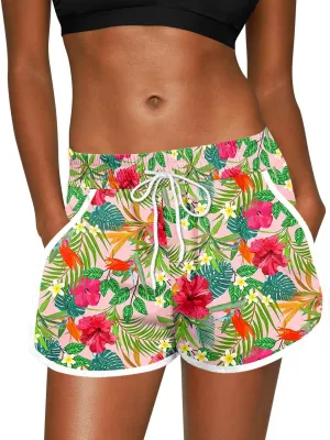 For G and PL Women Summer Floral Beach Boardshorts with Pockets Swim Trunks