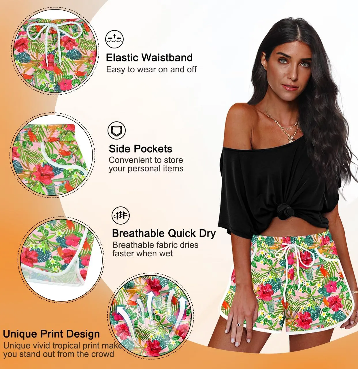 For G and PL Women Summer Floral Beach Boardshorts with Pockets Swim Trunks