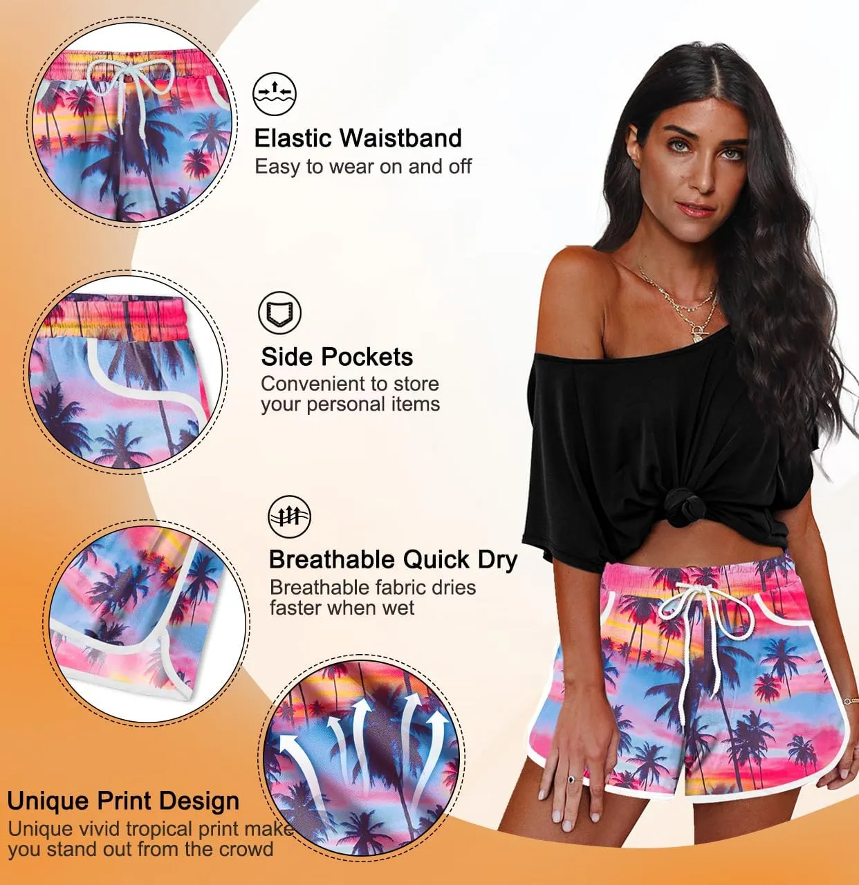 For G and PL Women Summer Floral Beach Boardshorts with Pockets Swim Trunks