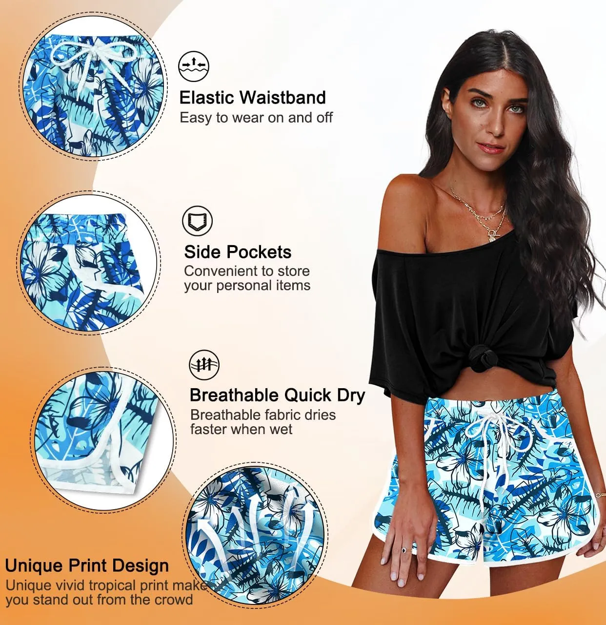 For G and PL Women Summer Floral Beach Boardshorts with Pockets Swim Trunks