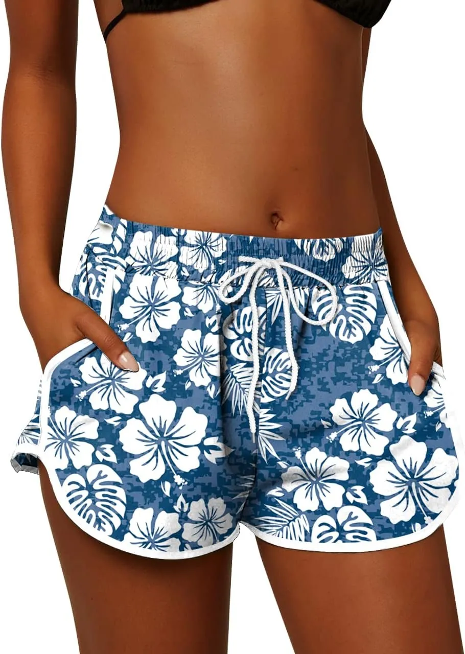 For G and PL Women Summer Floral Beach Boardshorts with Pockets Swim Trunks