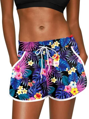 For G and PL Women Summer Floral Beach Boardshorts with Pockets Swim Trunks