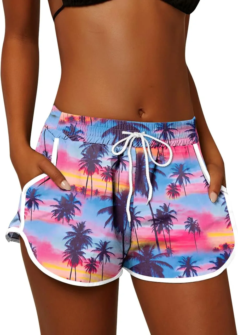 For G and PL Women Summer Floral Beach Boardshorts with Pockets Swim Trunks