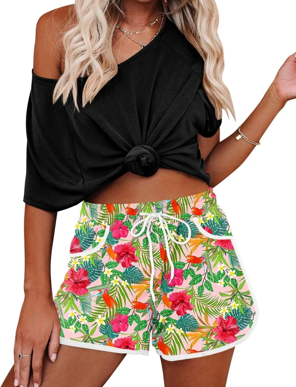 For G and PL Women Summer Floral Beach Boardshorts with Pockets Swim Trunks