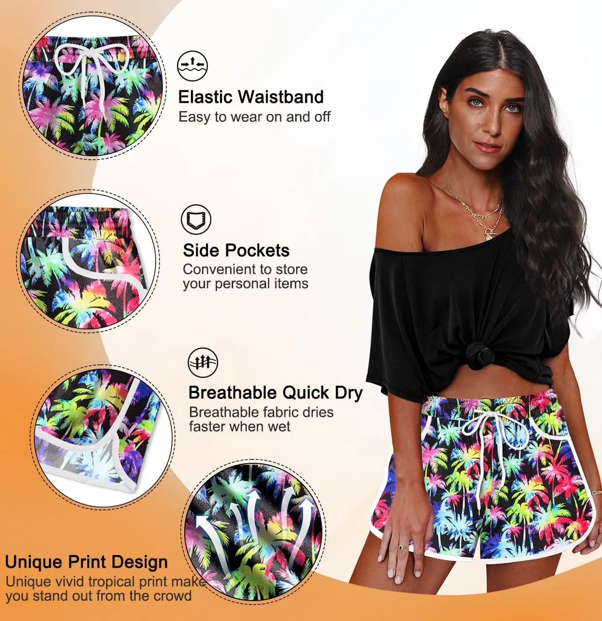 For G and PL Women Summer Floral Beach Boardshorts with Pockets Swim Trunks
