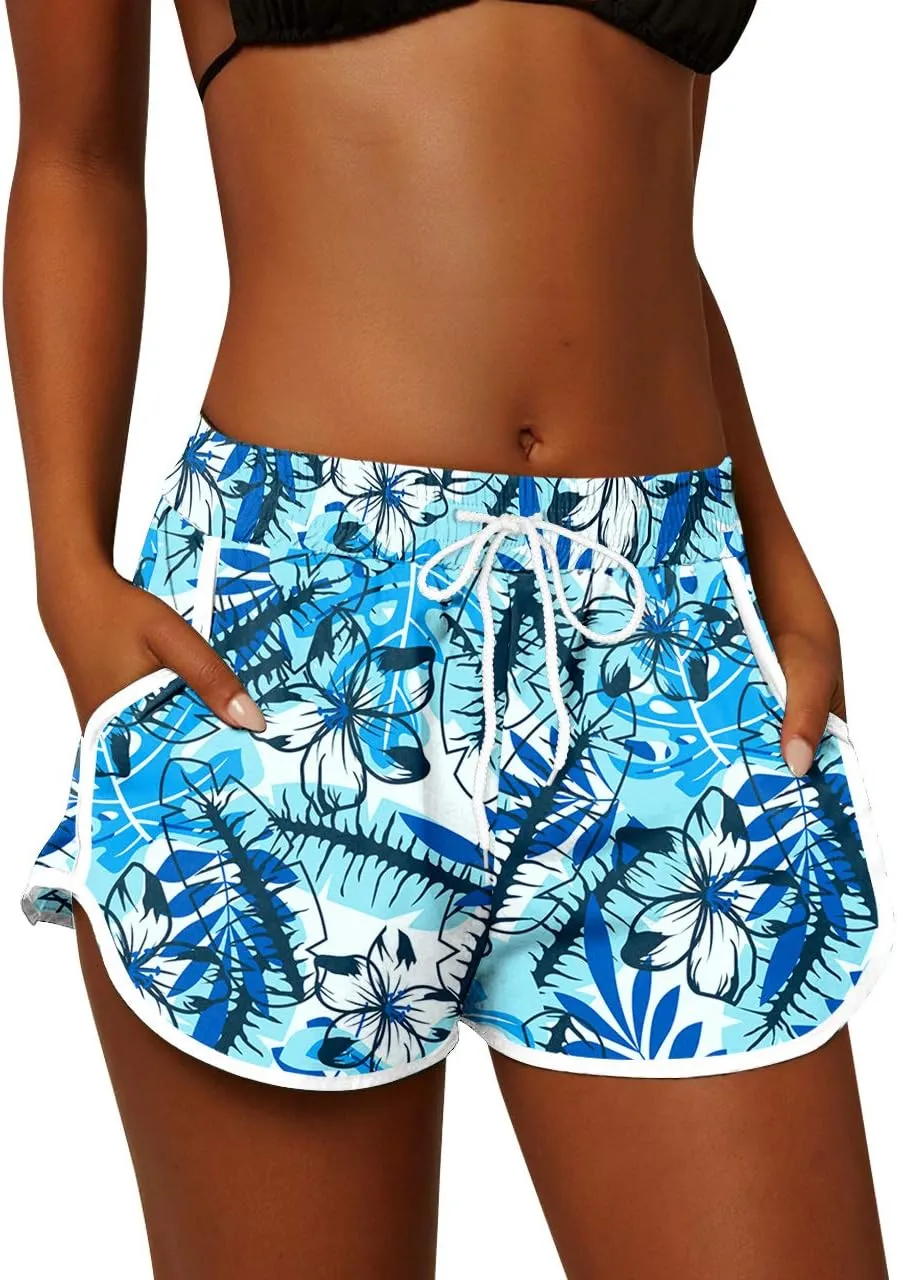 For G and PL Women Summer Floral Beach Boardshorts with Pockets Swim Trunks