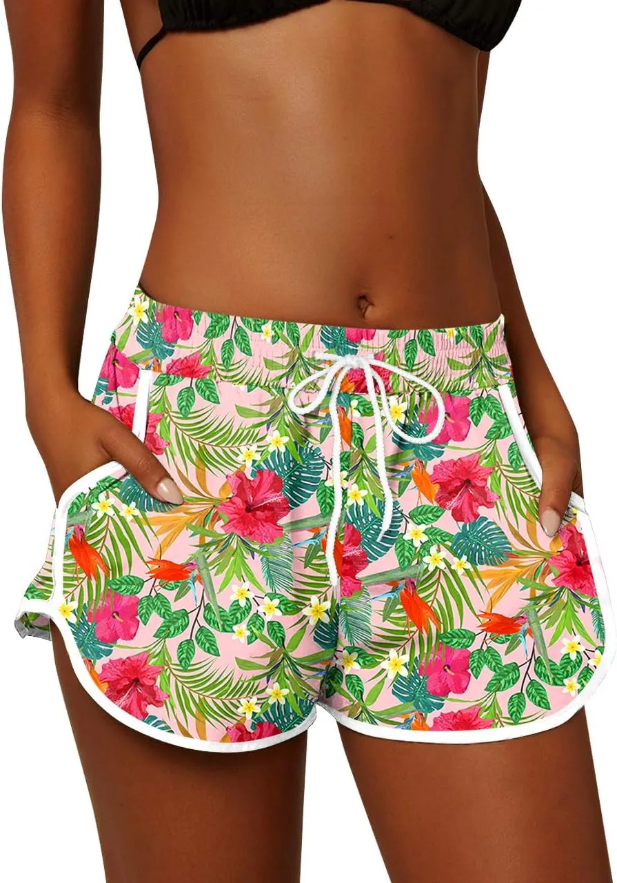 For G and PL Women Summer Floral Beach Boardshorts with Pockets Swim Trunks