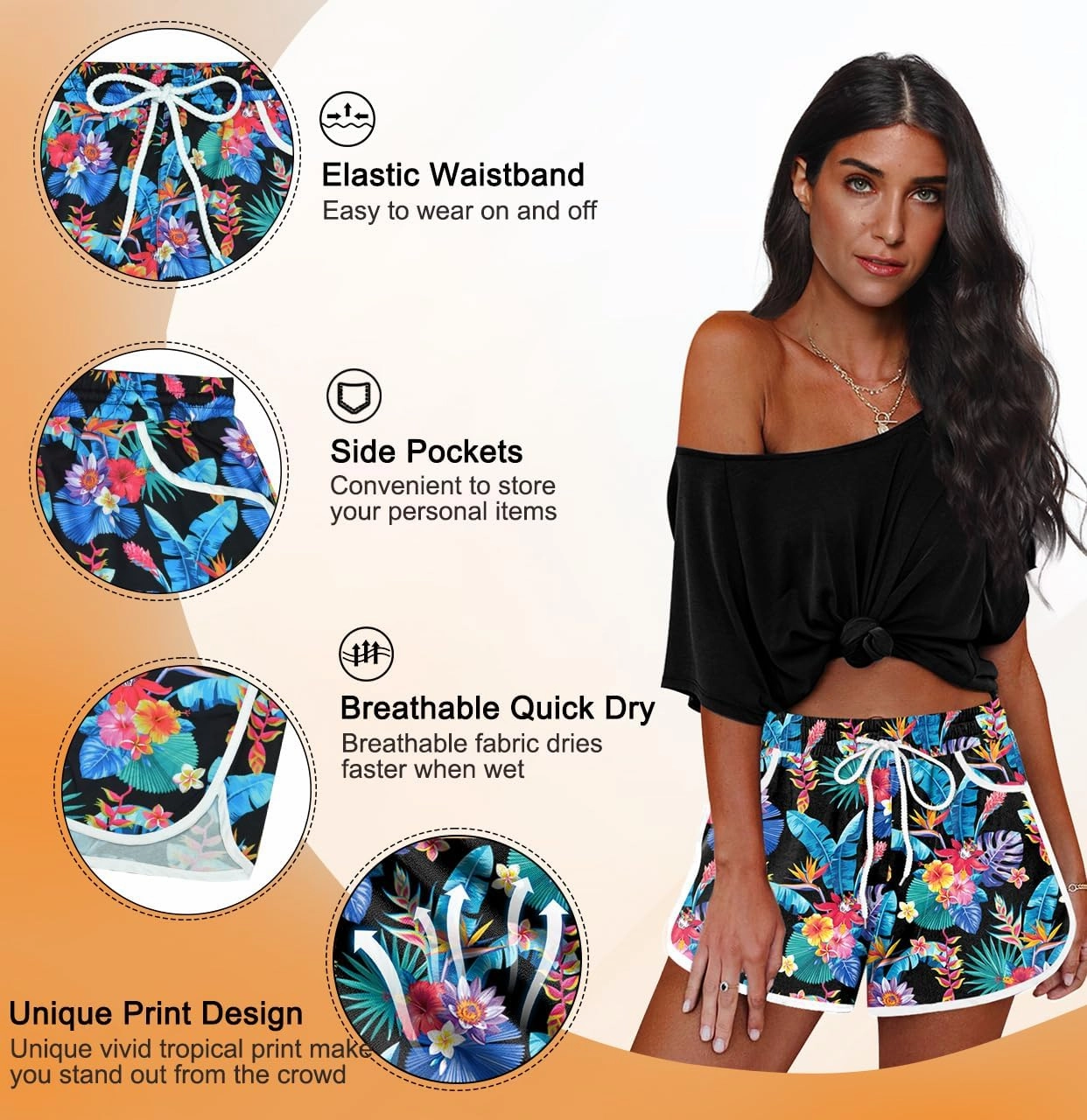 For G and PL Women Summer Floral Beach Boardshorts with Pockets Swim Trunks