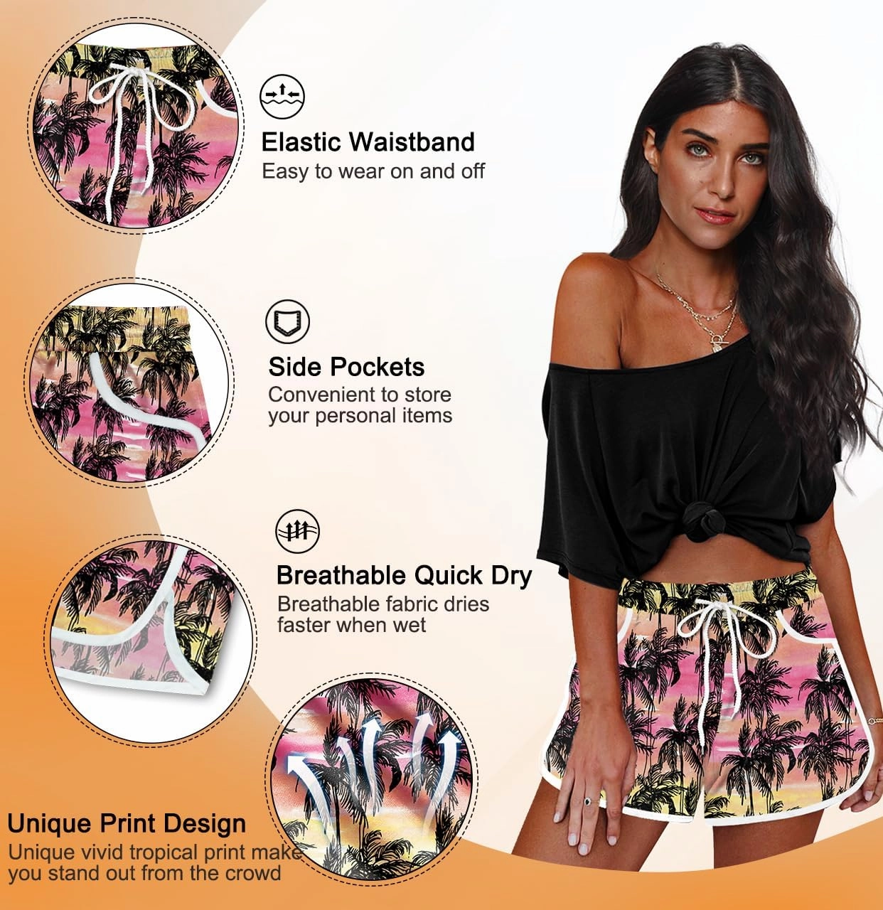 For G and PL Women Summer Floral Beach Boardshorts with Pockets Swim Trunks