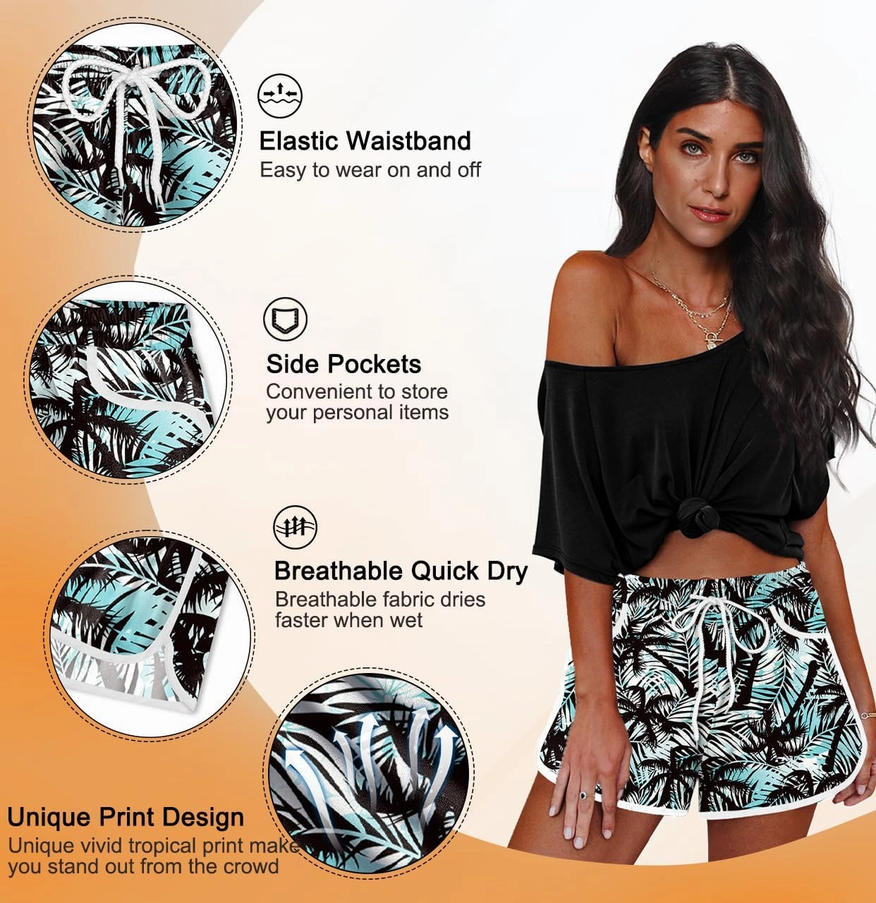 For G and PL Women Summer Floral Beach Boardshorts with Pockets Swim Trunks