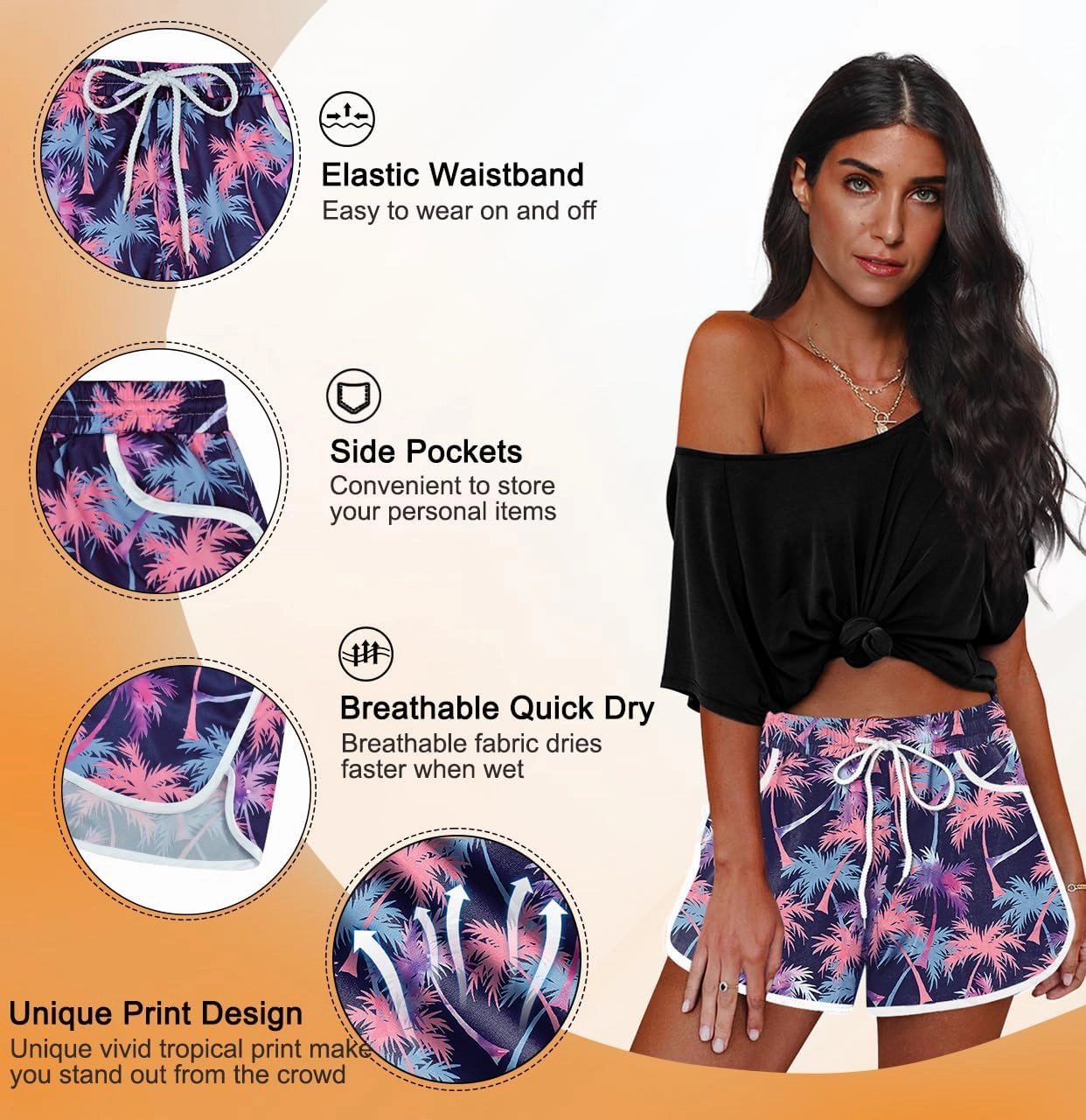 For G and PL Women Summer Floral Beach Boardshorts with Pockets Swim Trunks