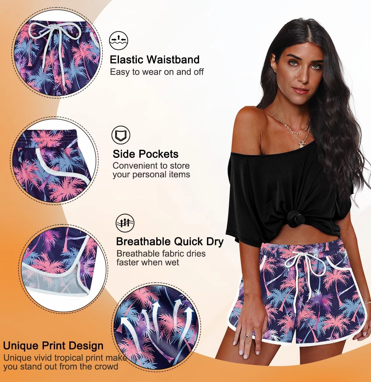 For G and PL Women Summer Floral Beach Boardshorts with Pockets Swim Trunks
