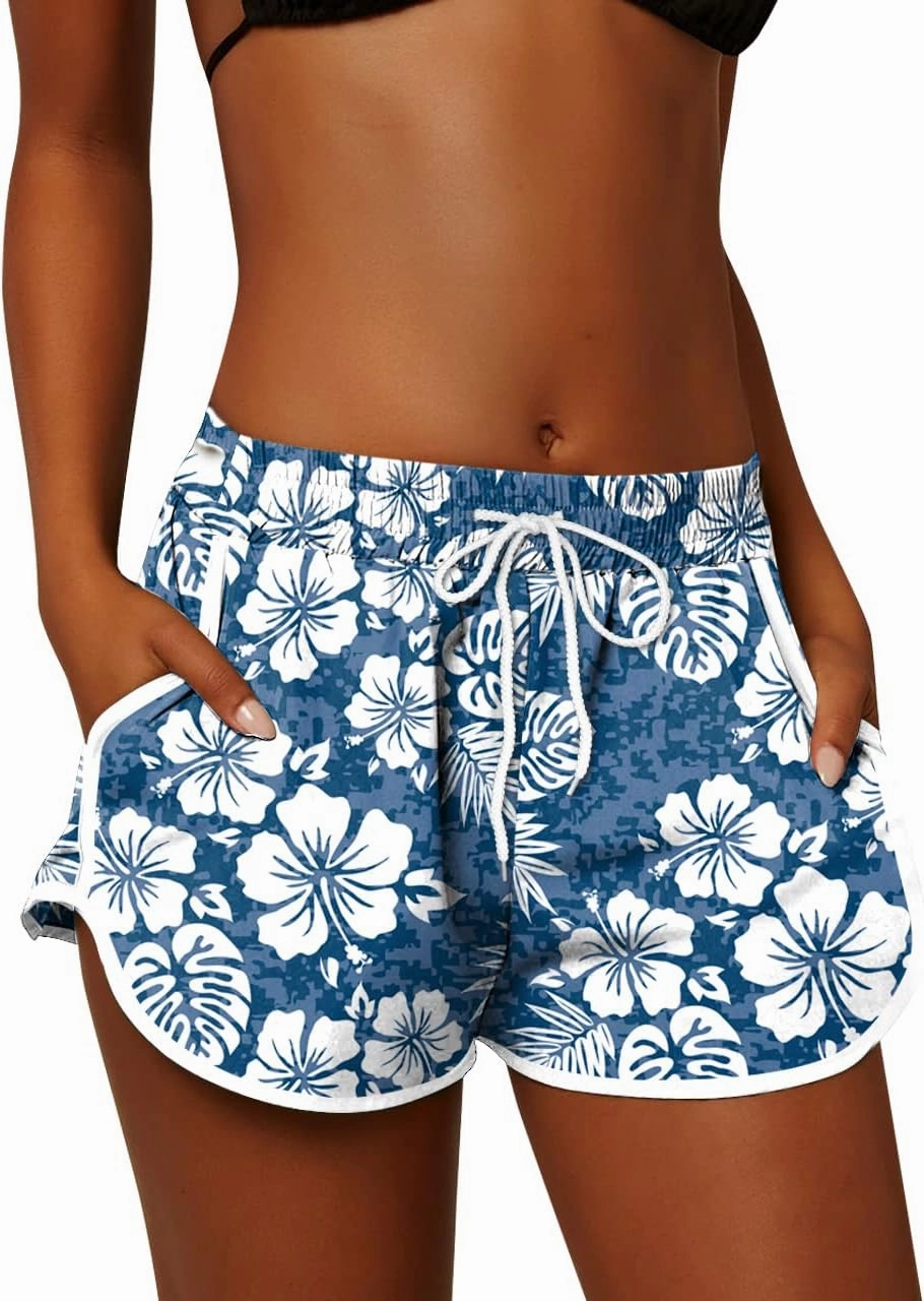 For G and PL Women Summer Floral Beach Boardshorts with Pockets Swim Trunks