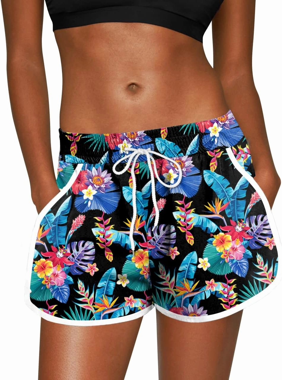For G and PL Women Summer Floral Beach Boardshorts with Pockets Swim Trunks
