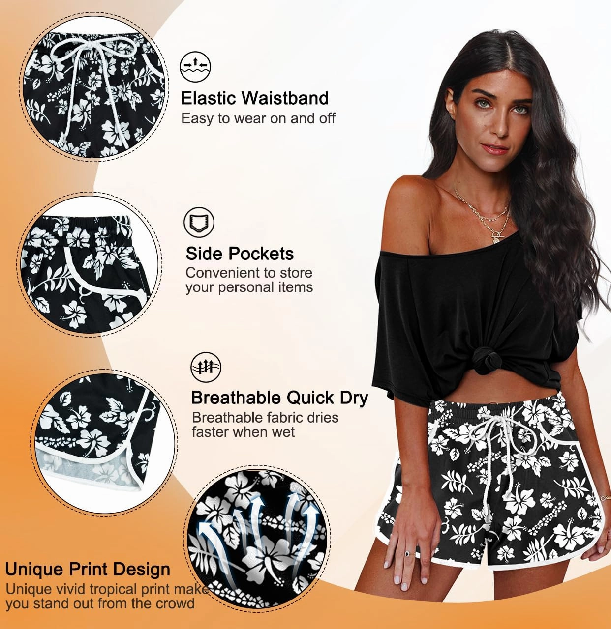 For G and PL Women Summer Floral Beach Boardshorts with Pockets Swim Trunks